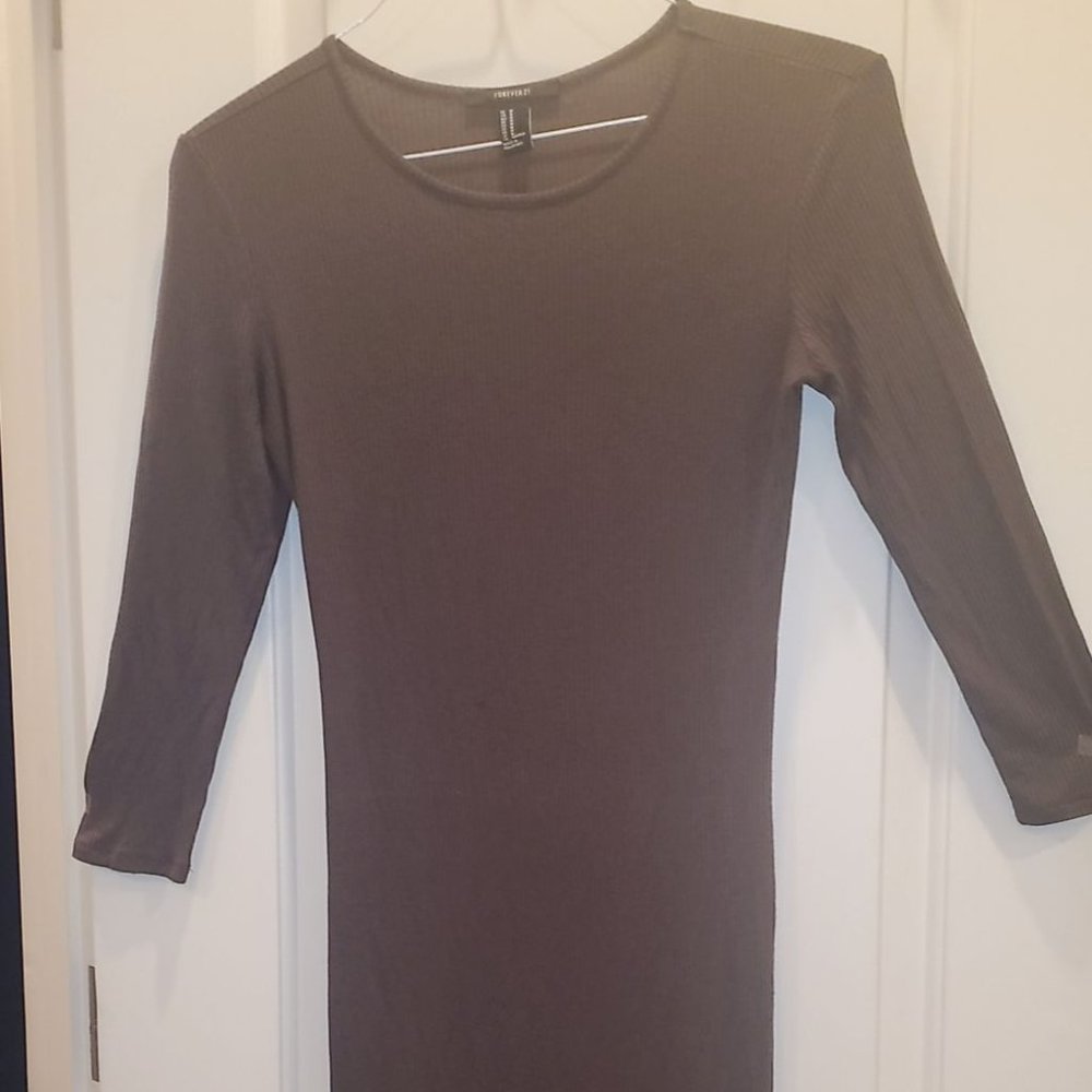 Olive Green Ribbed Midi Dress